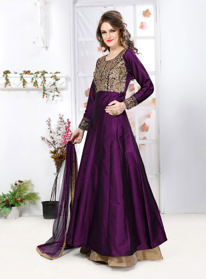 Purple Silk Indo Western Anarkali Suit 77183