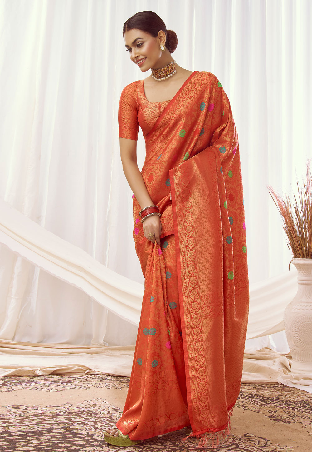 Rust Kanjivaram Silk Saree With Blouse 249058