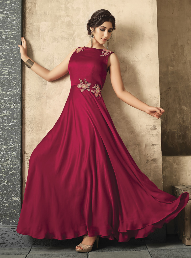 Magenta Satin Readymade Gown 146084