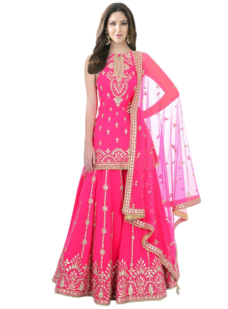 Pink Silk Readymade Sharara Style Salwar Suit 114391