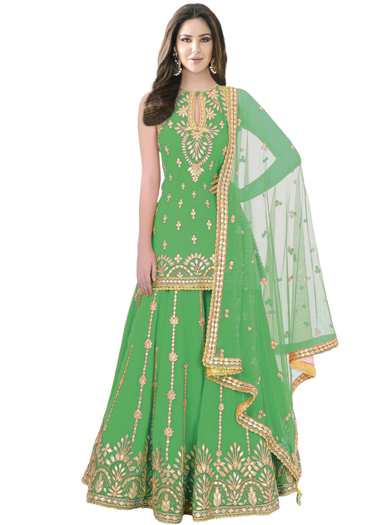 Light Green Silk Readymade Sharara Style Salwar Suit 114394