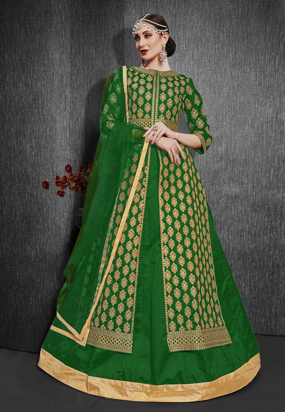 Green Silk Indo Western Lehenga Choli 201042