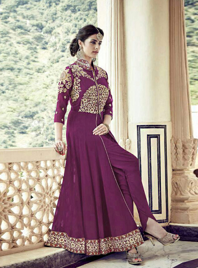 Purple Faux Georgette Designer Anarkali Suit 83441