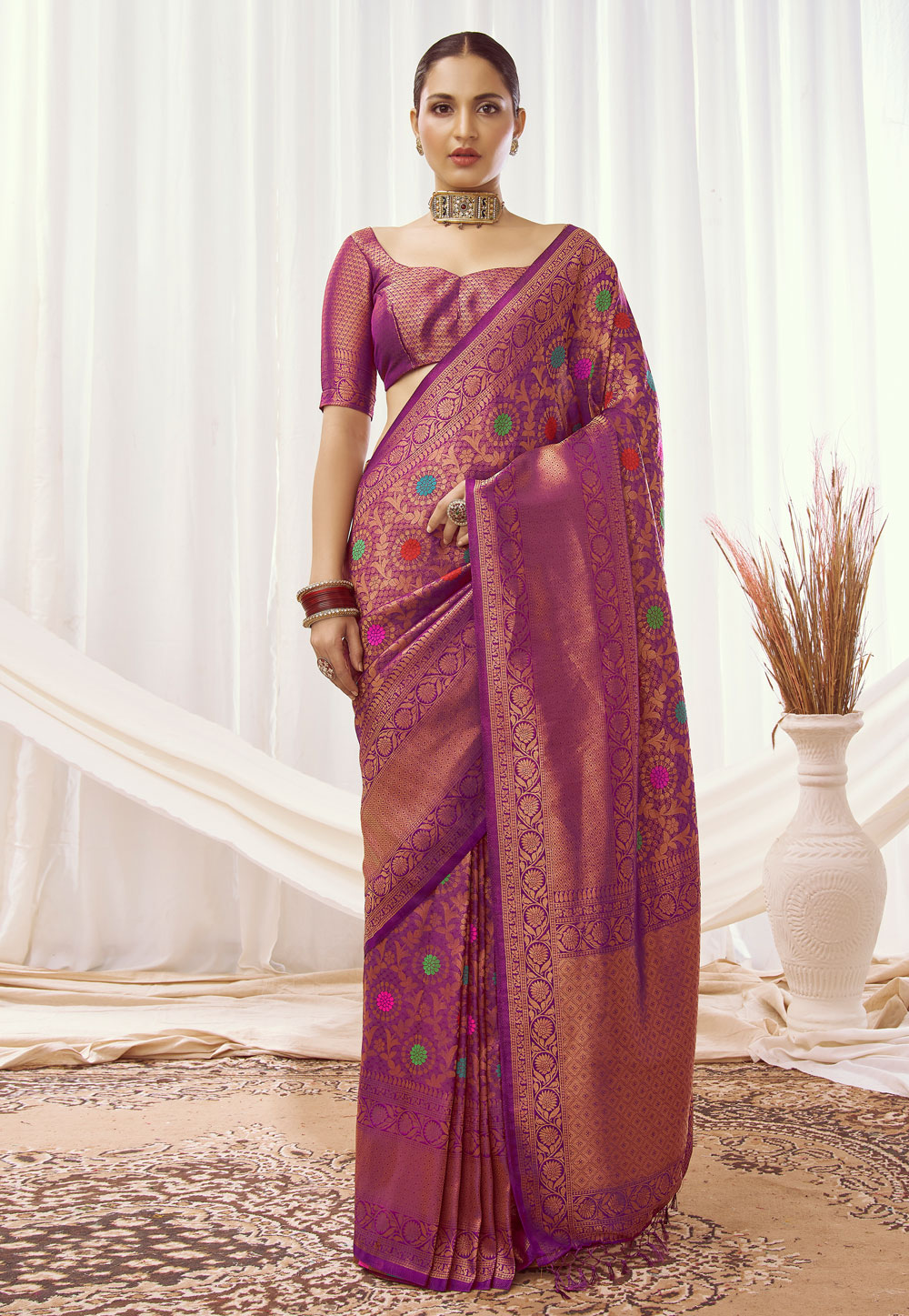 Purple Kanjivaram Silk Saree With Blouse 249060