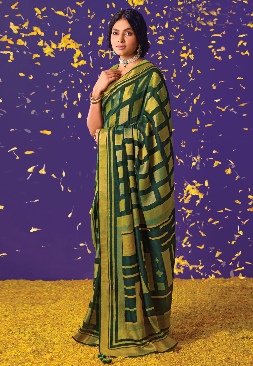 Green Brasso Saree With Blouse 246963