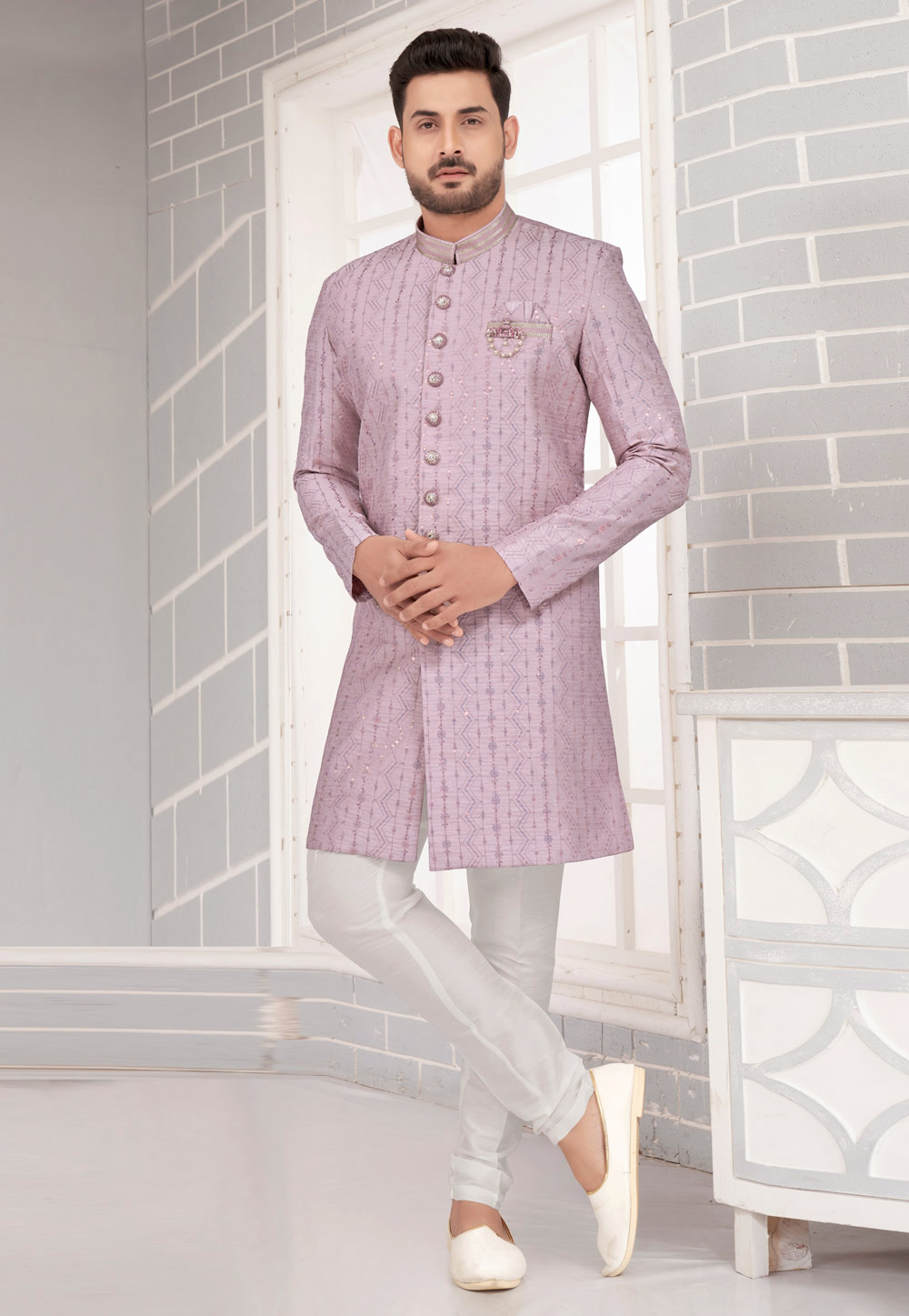 Lavender Art Silk Indo Western Sherwani 276871