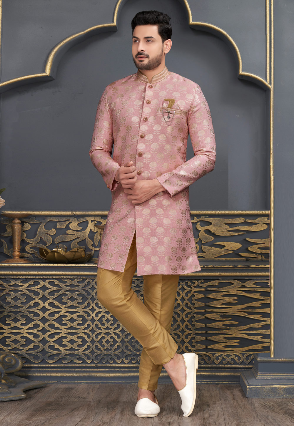 Pink Jacquard Indo Western Sherwani 276914