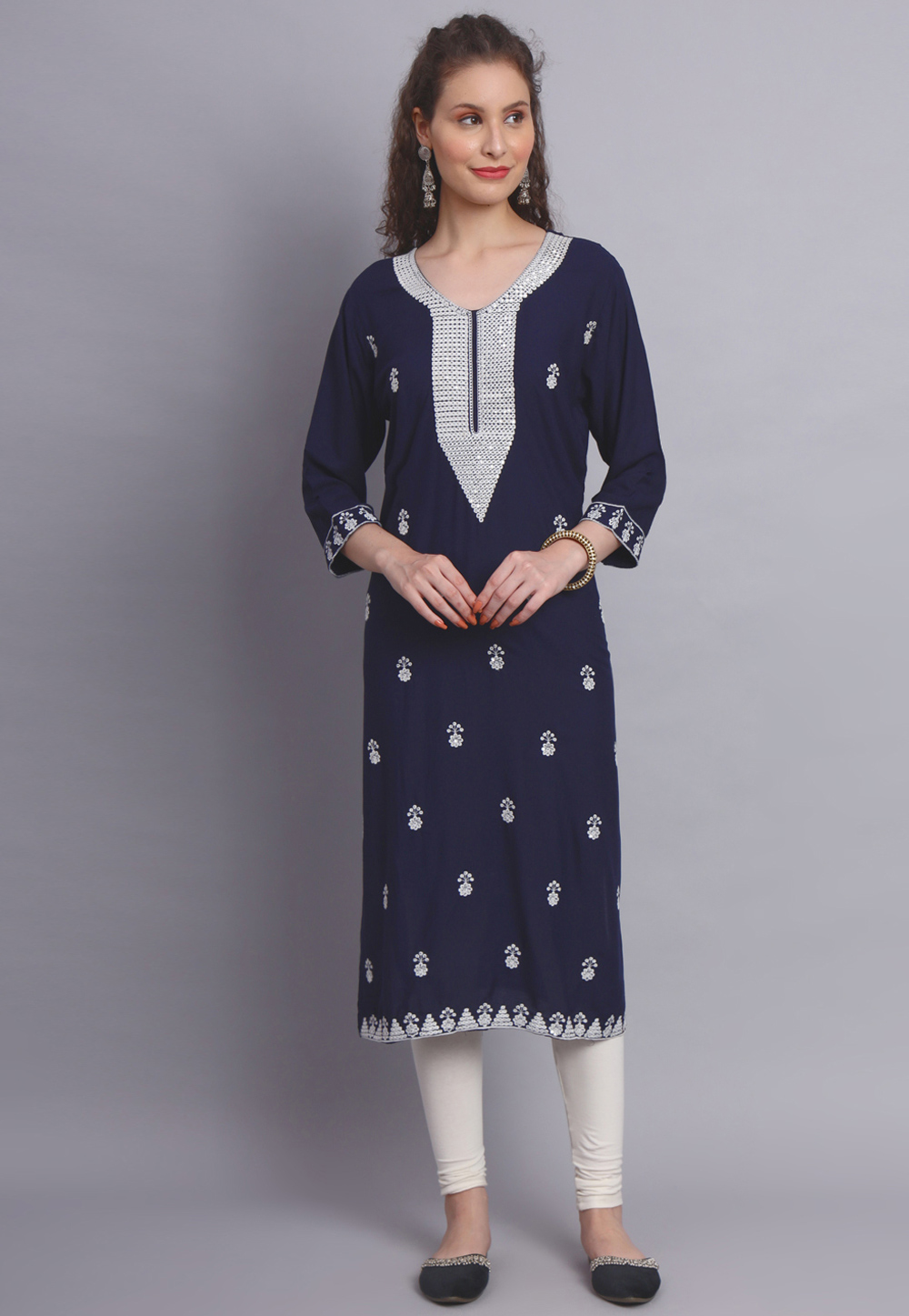 Navy Blue Rayon Long Kurti 271340