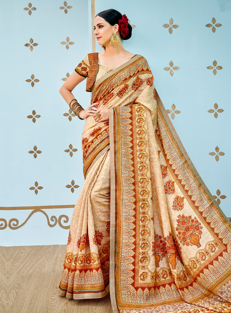 Beige Banarasi Silk Festival Wear Saree 144165