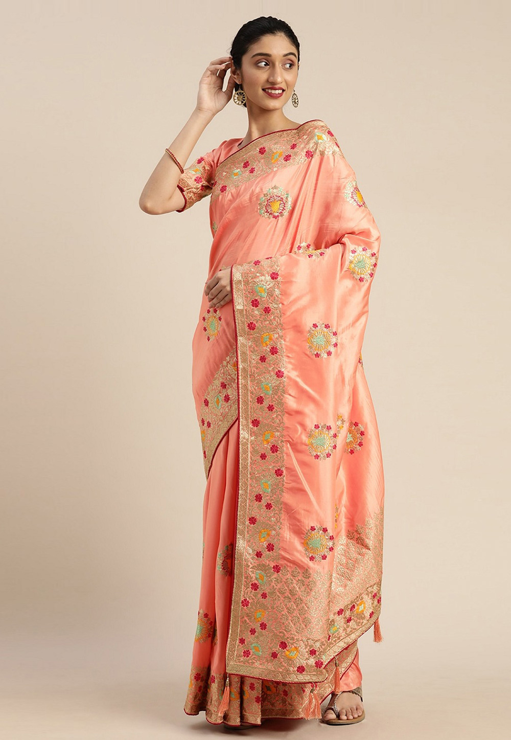 Peach Silk Festival Wear Saree 218472