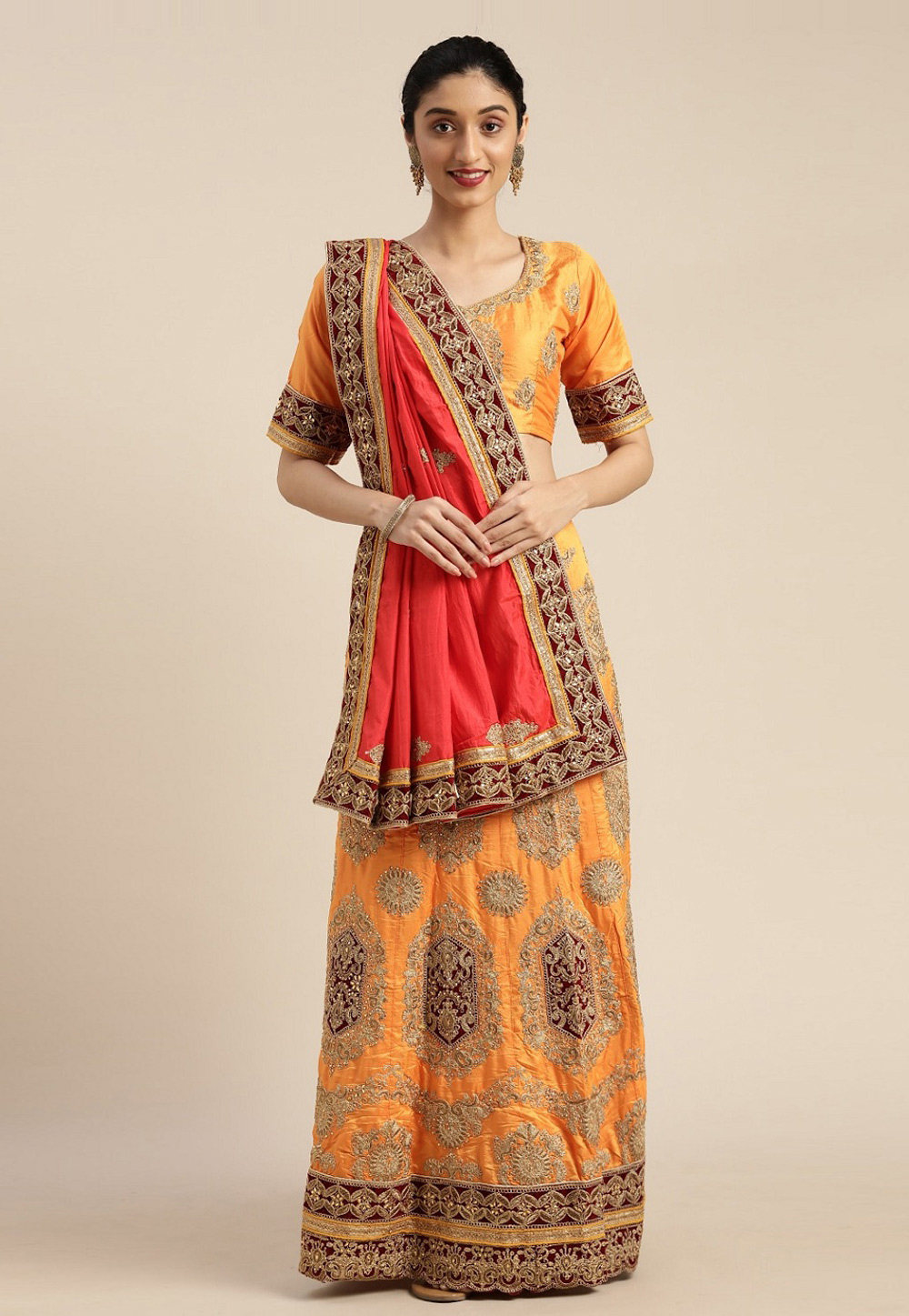 Orange Silk Saree With Blouse 218477