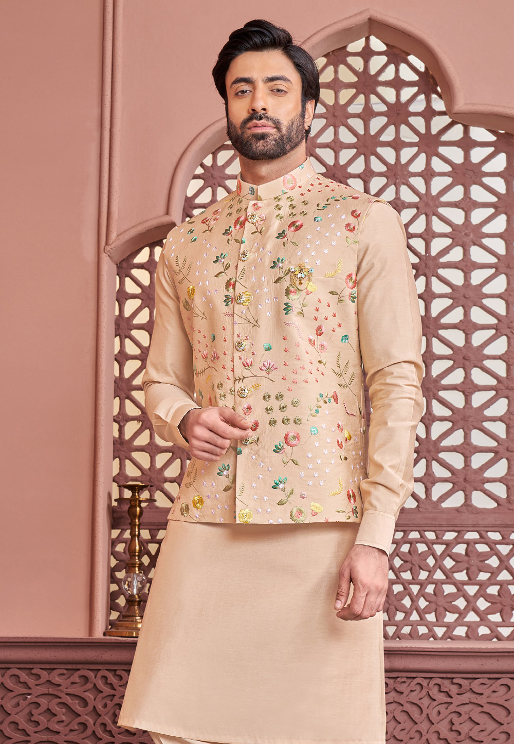 Pink Terry Rayon Nehru Jacket With Peach Silk Kurta Pajama Set Perfect  Traditional Functions Weddings Father Son Combo - Etsy