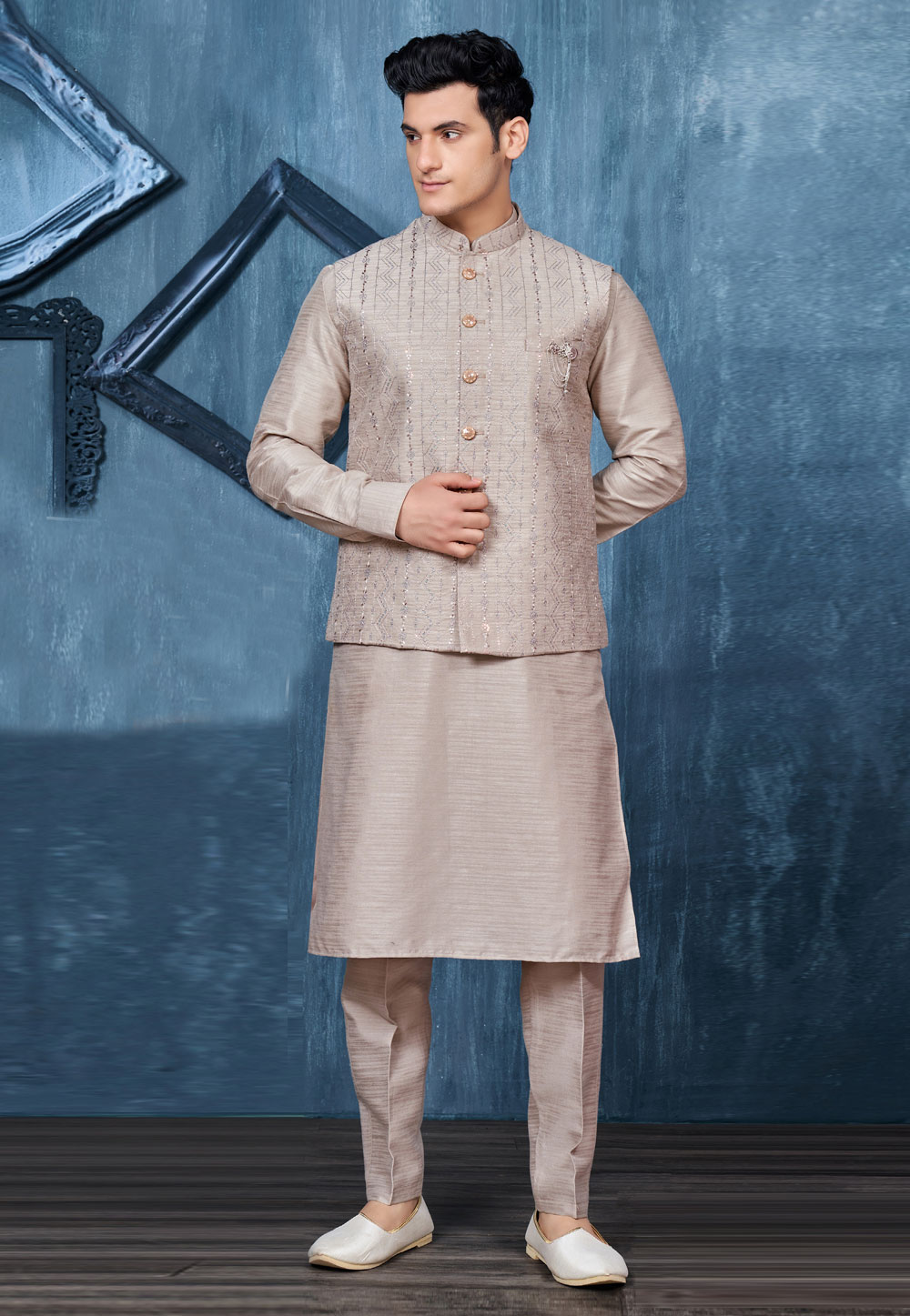 Brown Banarasi Silk Kurta Pajama With Jacket 276765