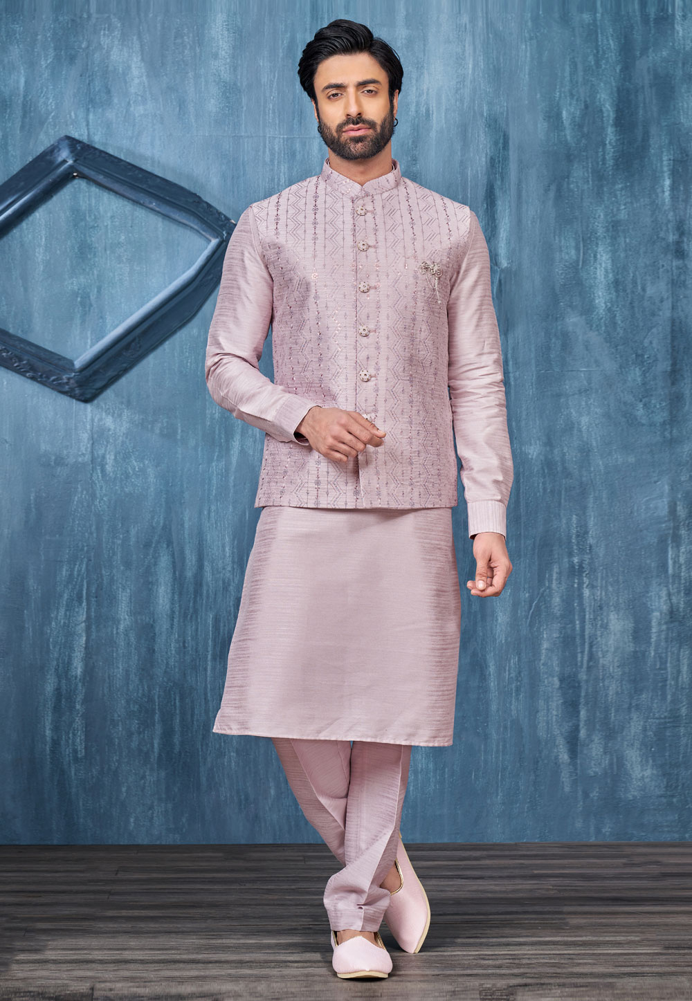 Lavender Banarasi Silk Kurta Pajama With Jacket 276766