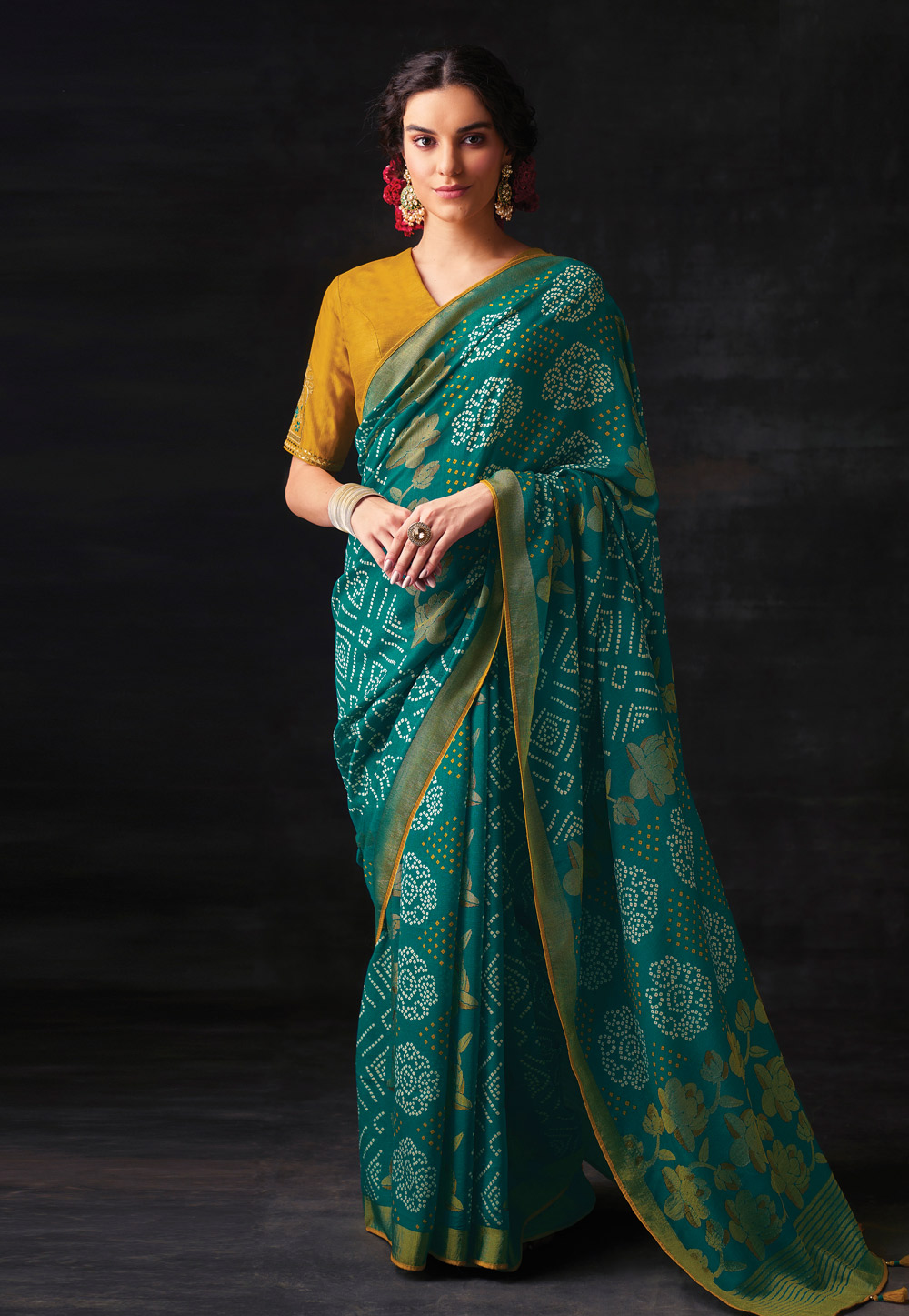 Sea Green Brasso Saree With Blouse 247675