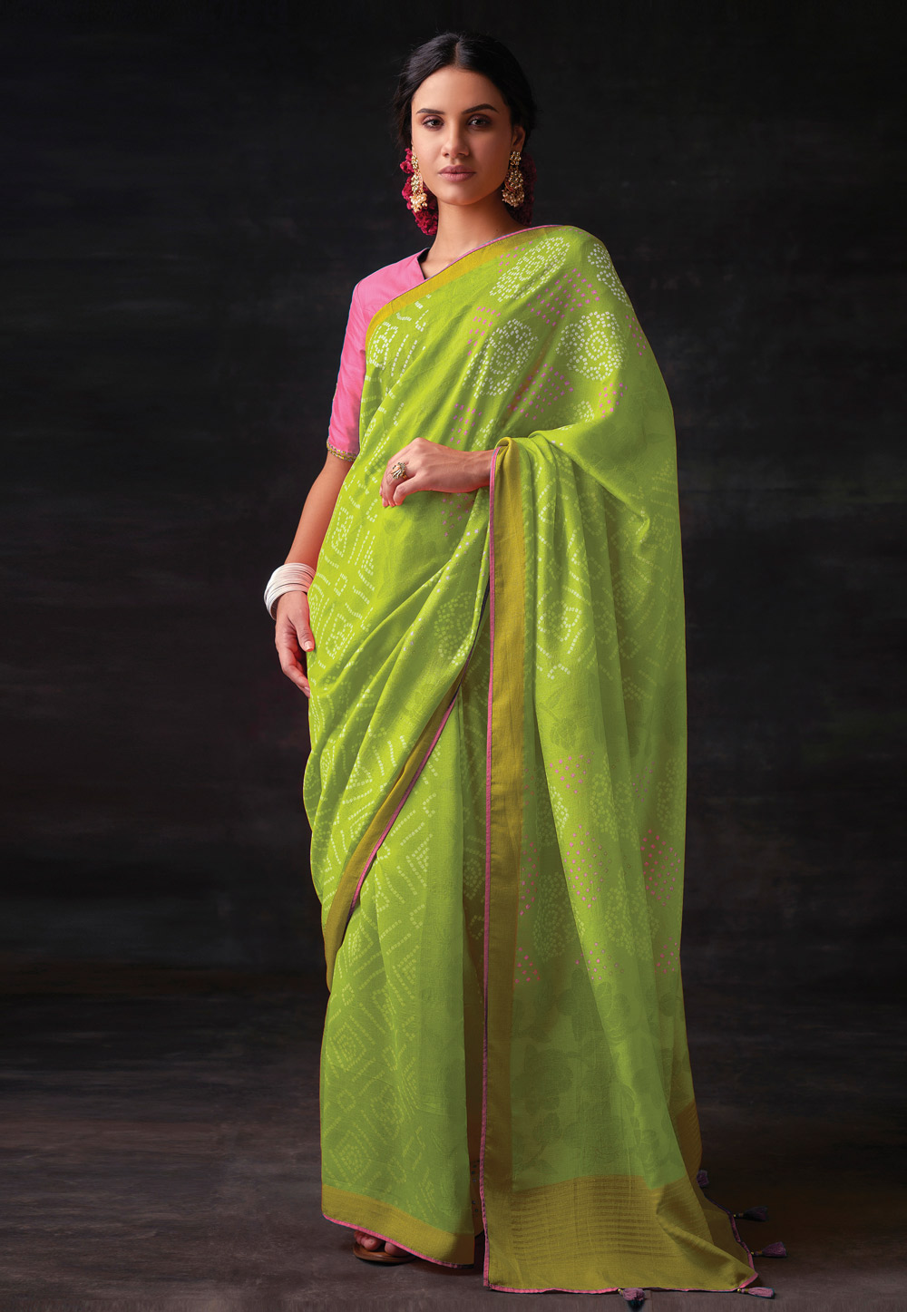 Light Green Brasso Saree With Blouse 247676
