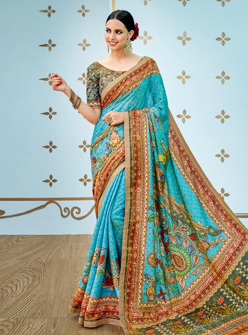 Aqua Banarasi Silk Saree With Blouse 144166