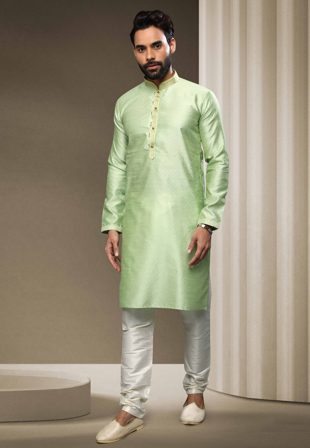 Light Green Jacquard Silk Kurta Pajama 255887