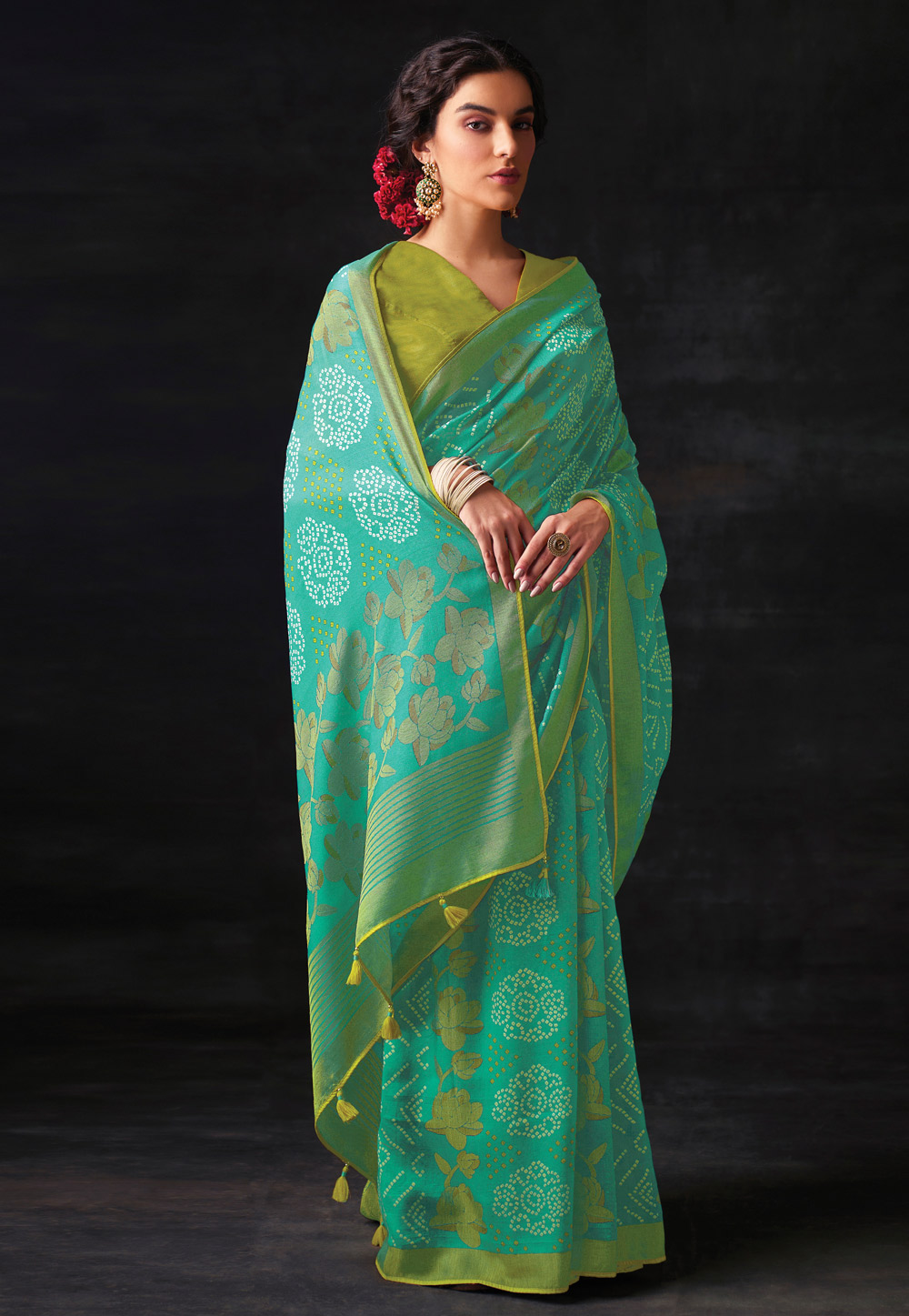 Sea Green Brasso Saree With Blouse 247681
