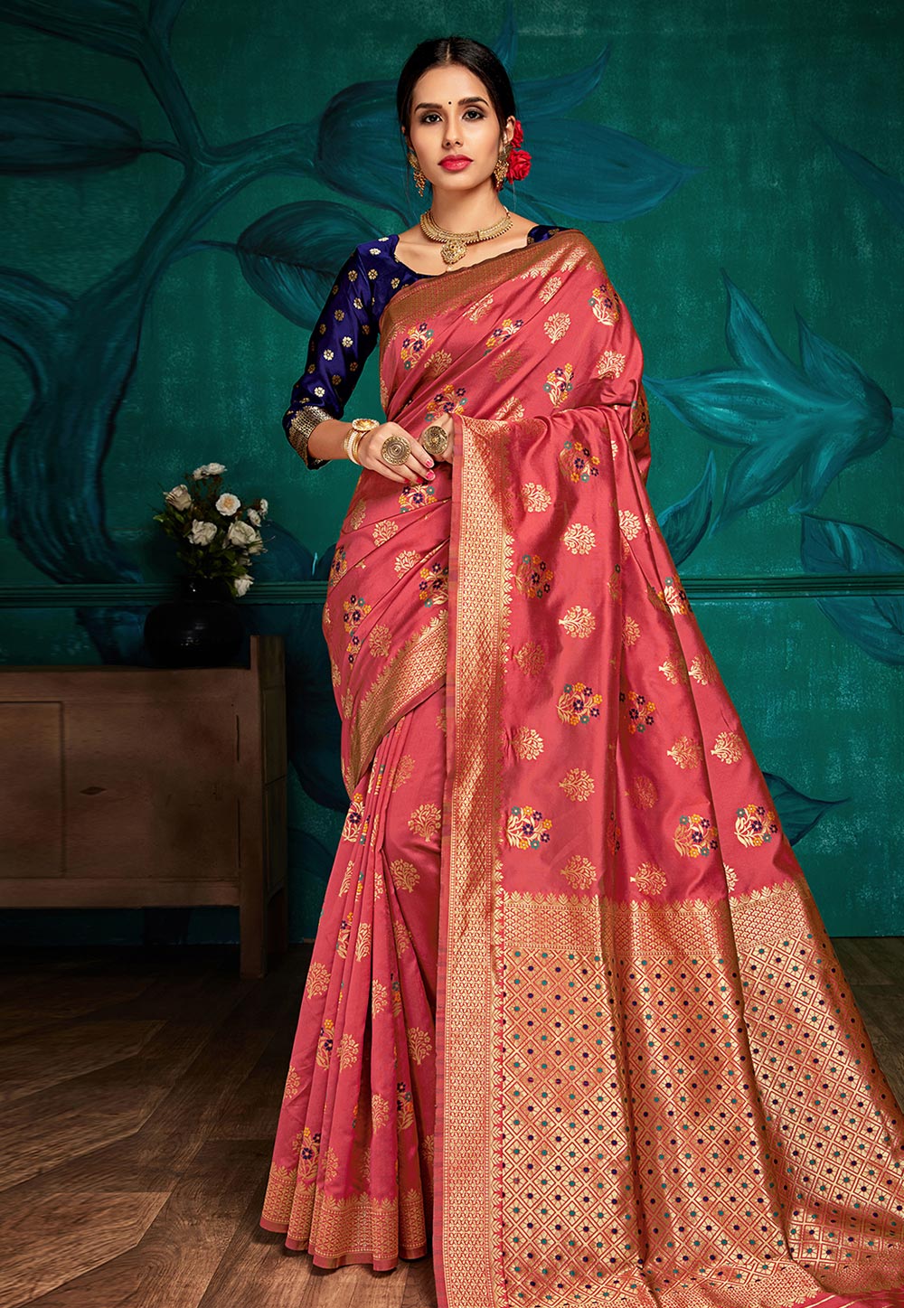 Pink Banarasi Silk Festival Wear Saree 196130