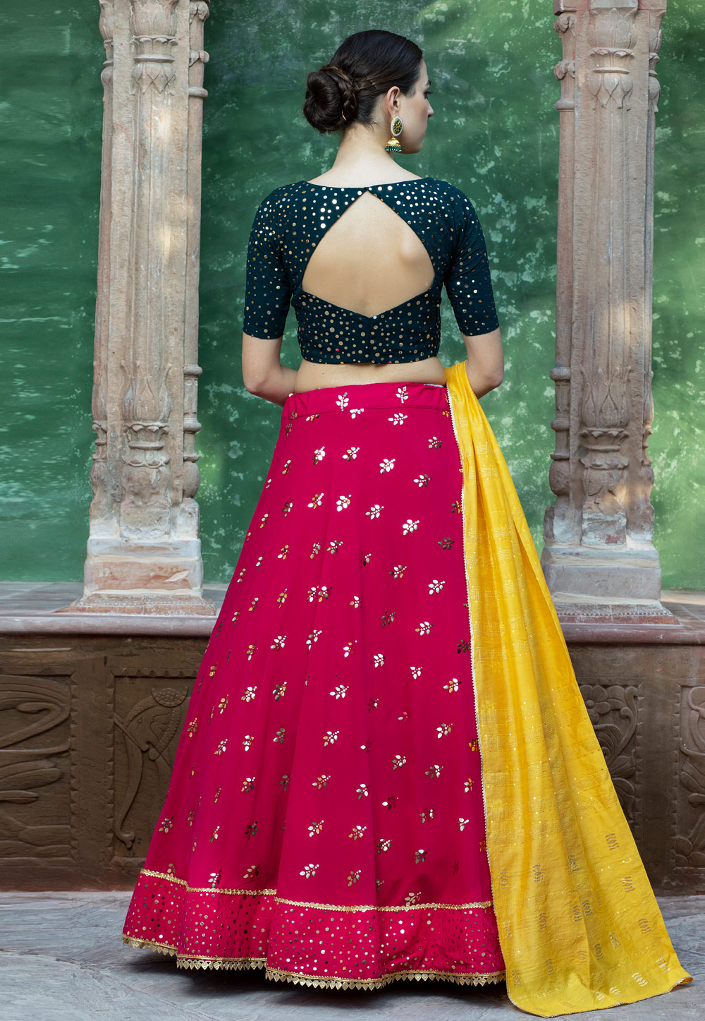 Buy Magenta Lehenga Choli In Banarasi Silk With Woven Design All Over And  Contrasting Green Scalloped Dupatta KALKI Fashion India