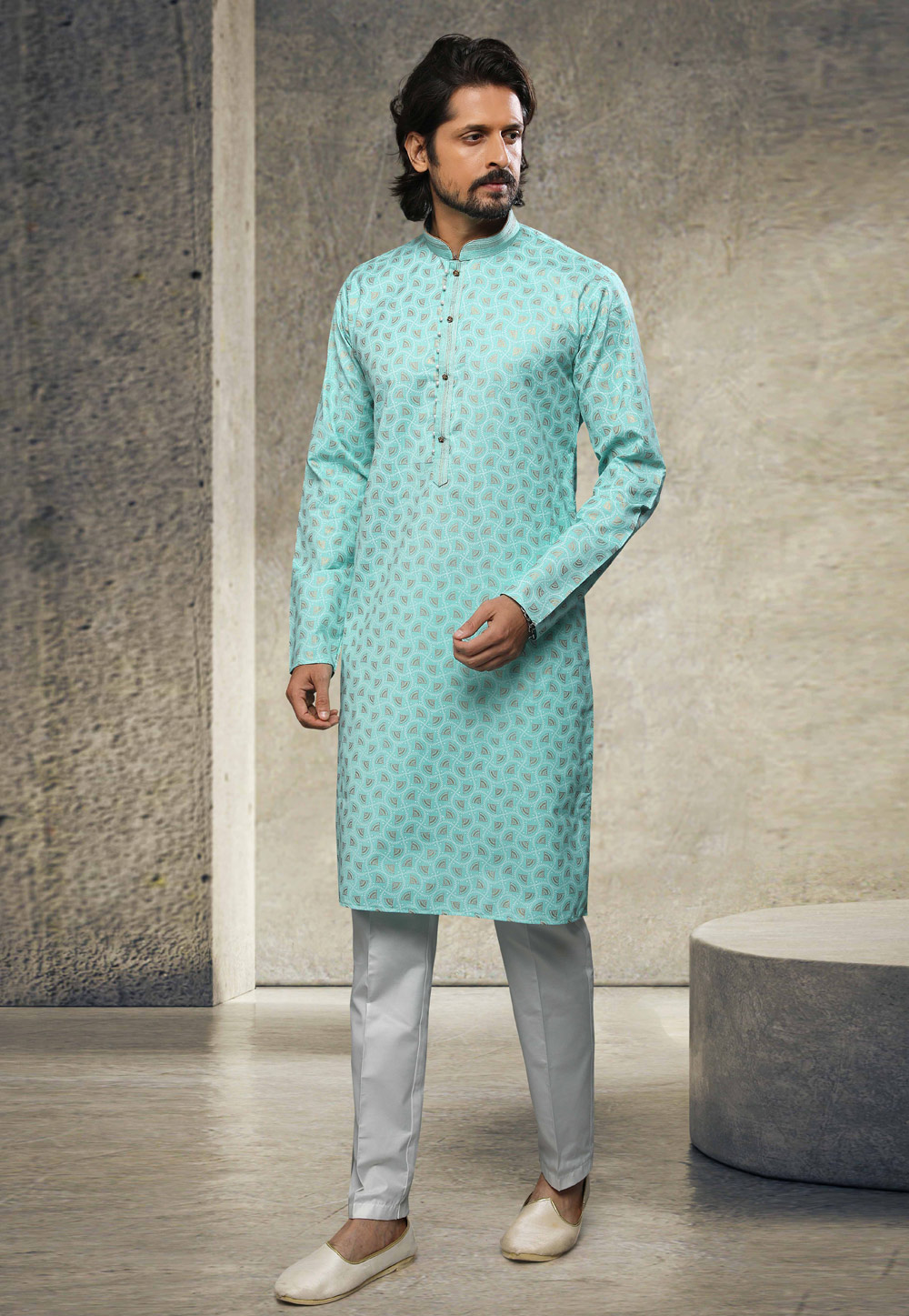 Aqua Cotton Kurta Pajama 255859