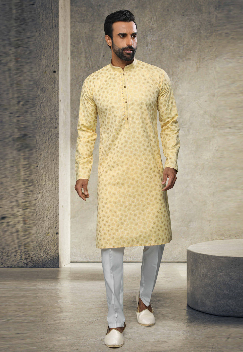 Yellow Cotton Kurta Pajama 255860