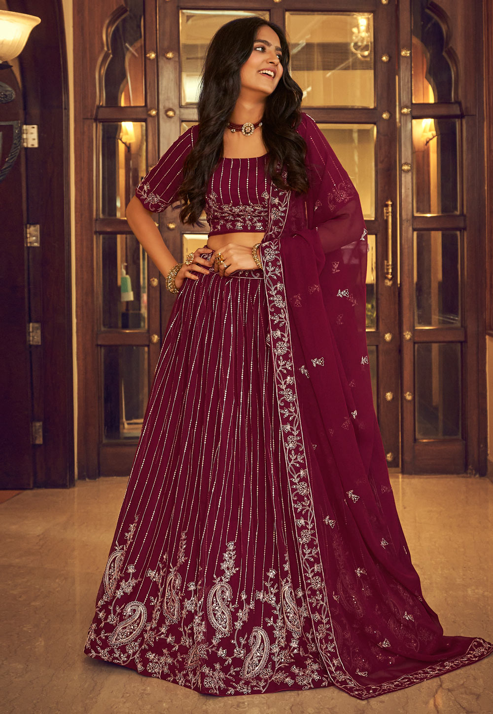 Exclusive Heavy Designer Beautiful Wine Color Bridal Lehenga Choli At  Stylizone.com #lehenga #… | Indian bridal outfits, Indian bridal lehenga,  Indian bridal dress