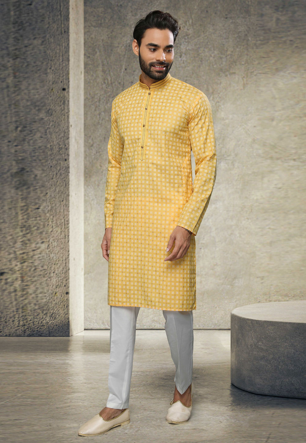 Yellow Cotton Kurta Pajama 255866