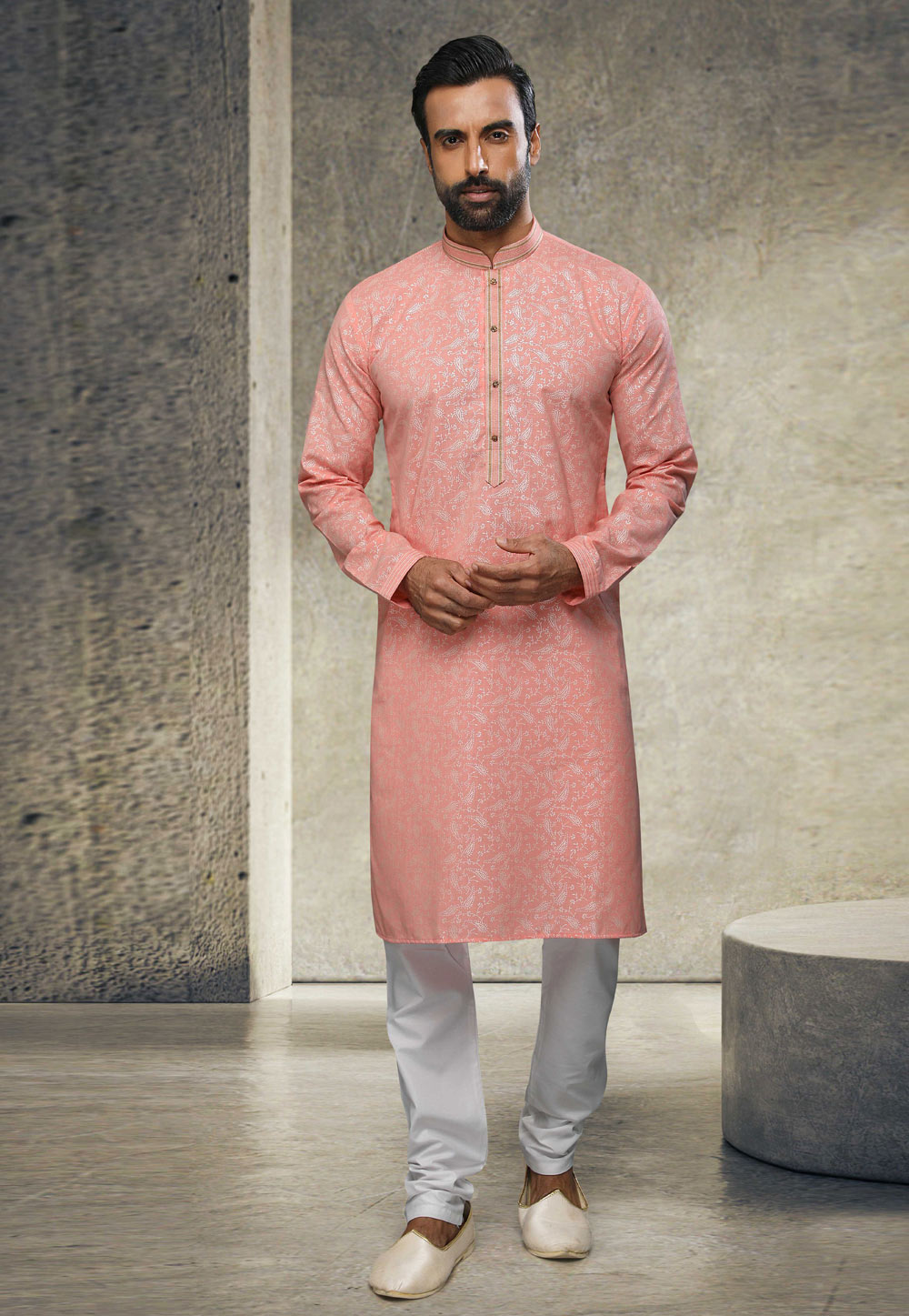 Pink Cotton Kurta Pajama 255869