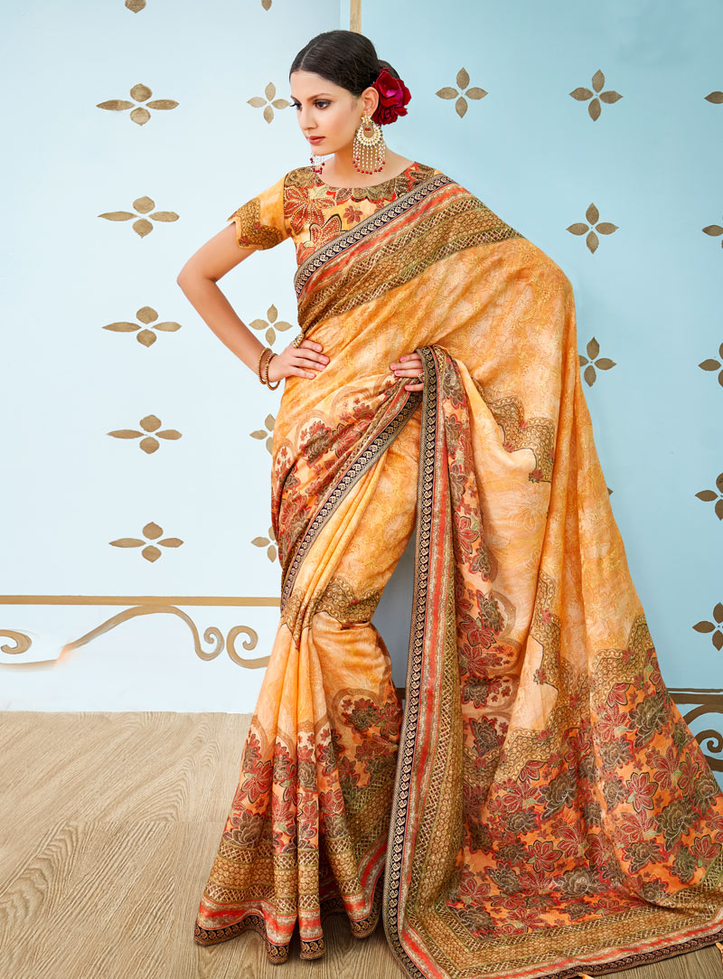 Orange Banarasi Silk Festival Wear Saree 144167