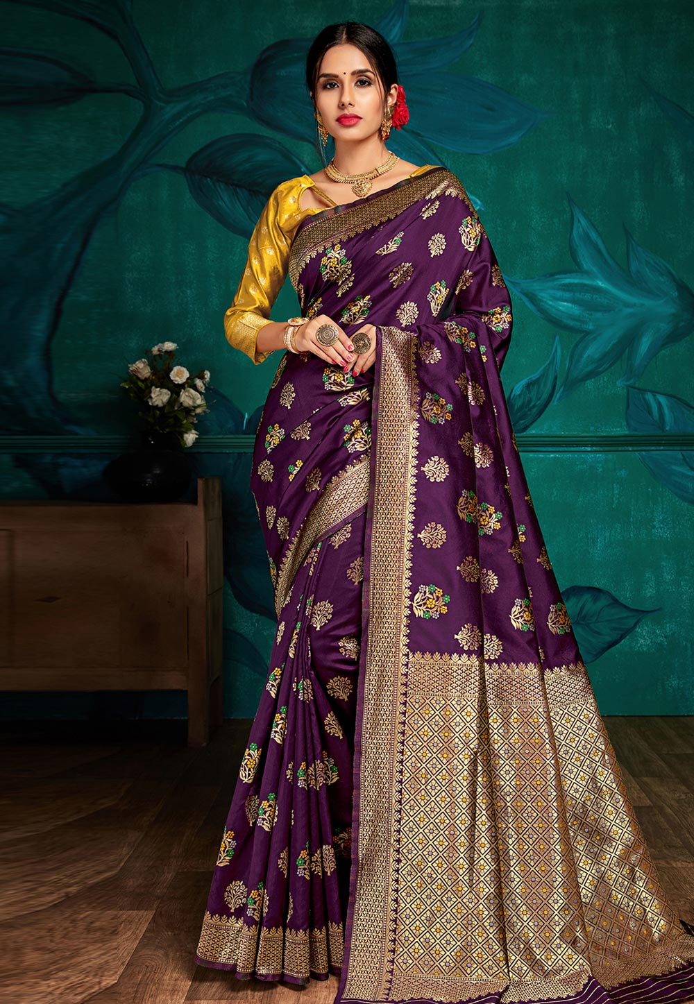 Purple Banarasi Silk Saree With Blouse 196131