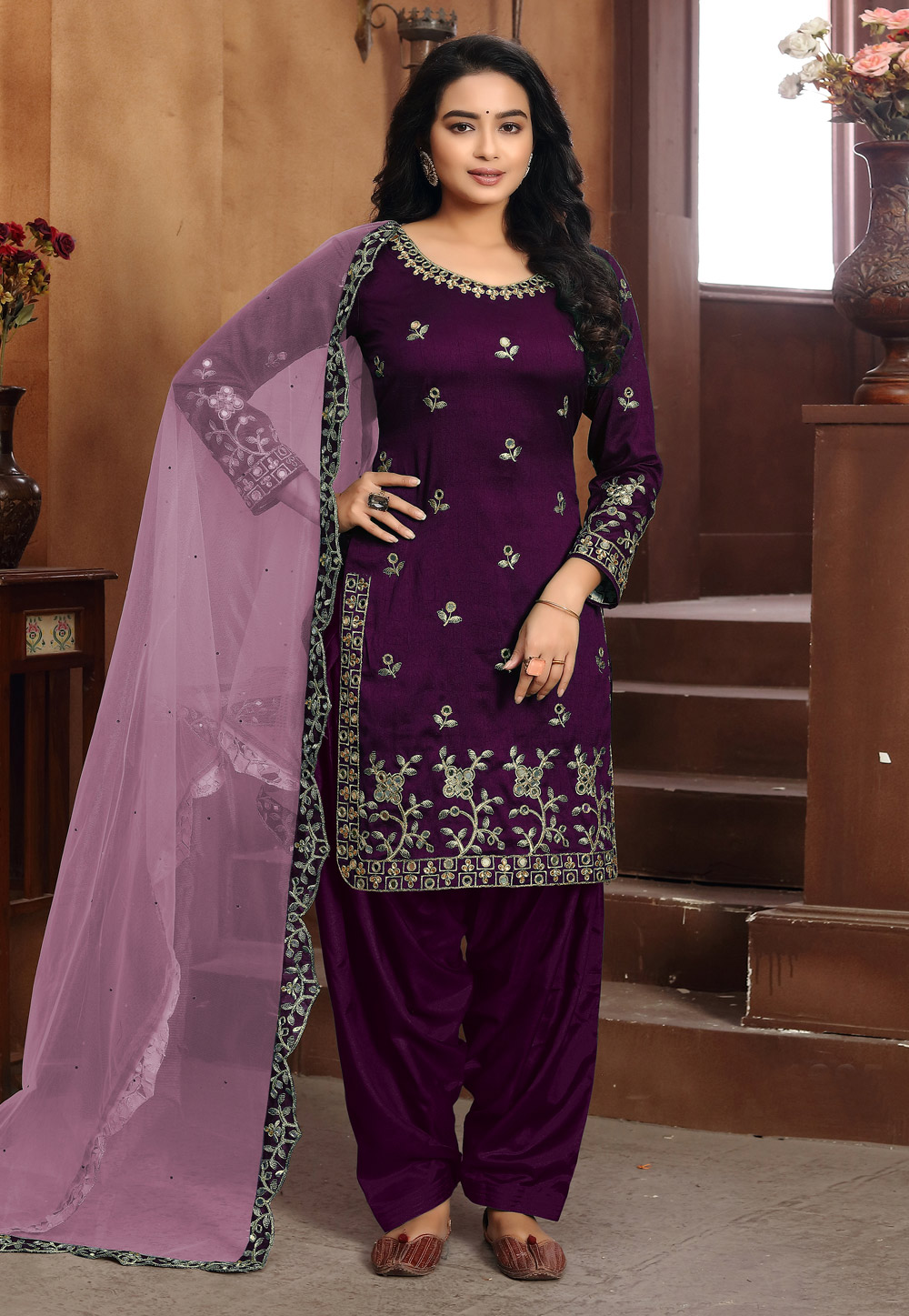 Purple Art Silk Punjabi Suit 218515