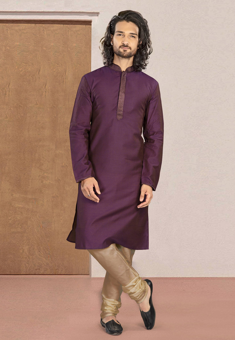 Purple Polyester Kurta Pajama 218883