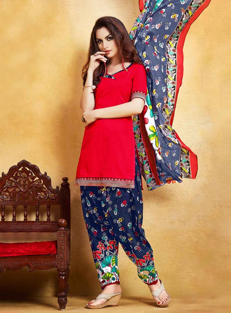 Red Cotton Punjabi Suit 85937