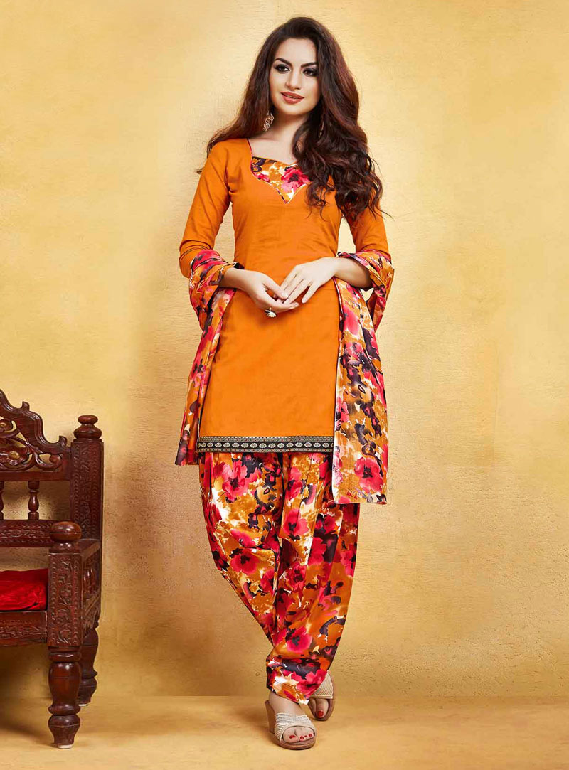 Orange Cotton Punjabi Suit 85942