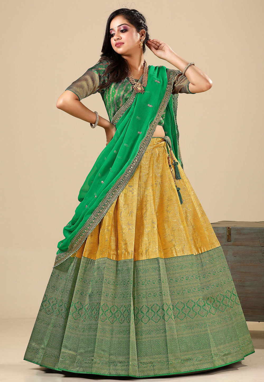 Green Banarasi Silk Lehenga Choli 275254