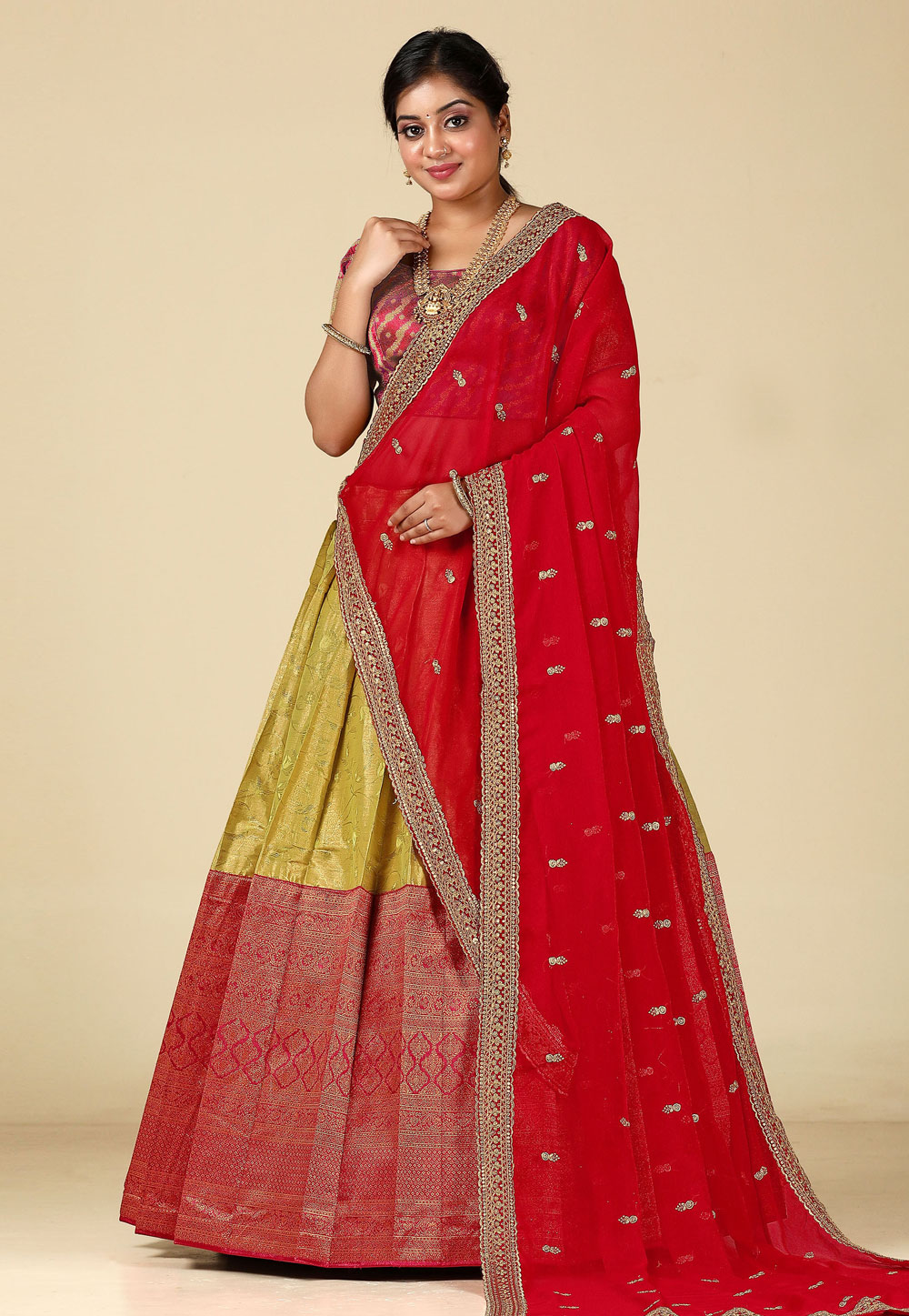 Red Banarasi Silk Circular Lehenga Choli 275259