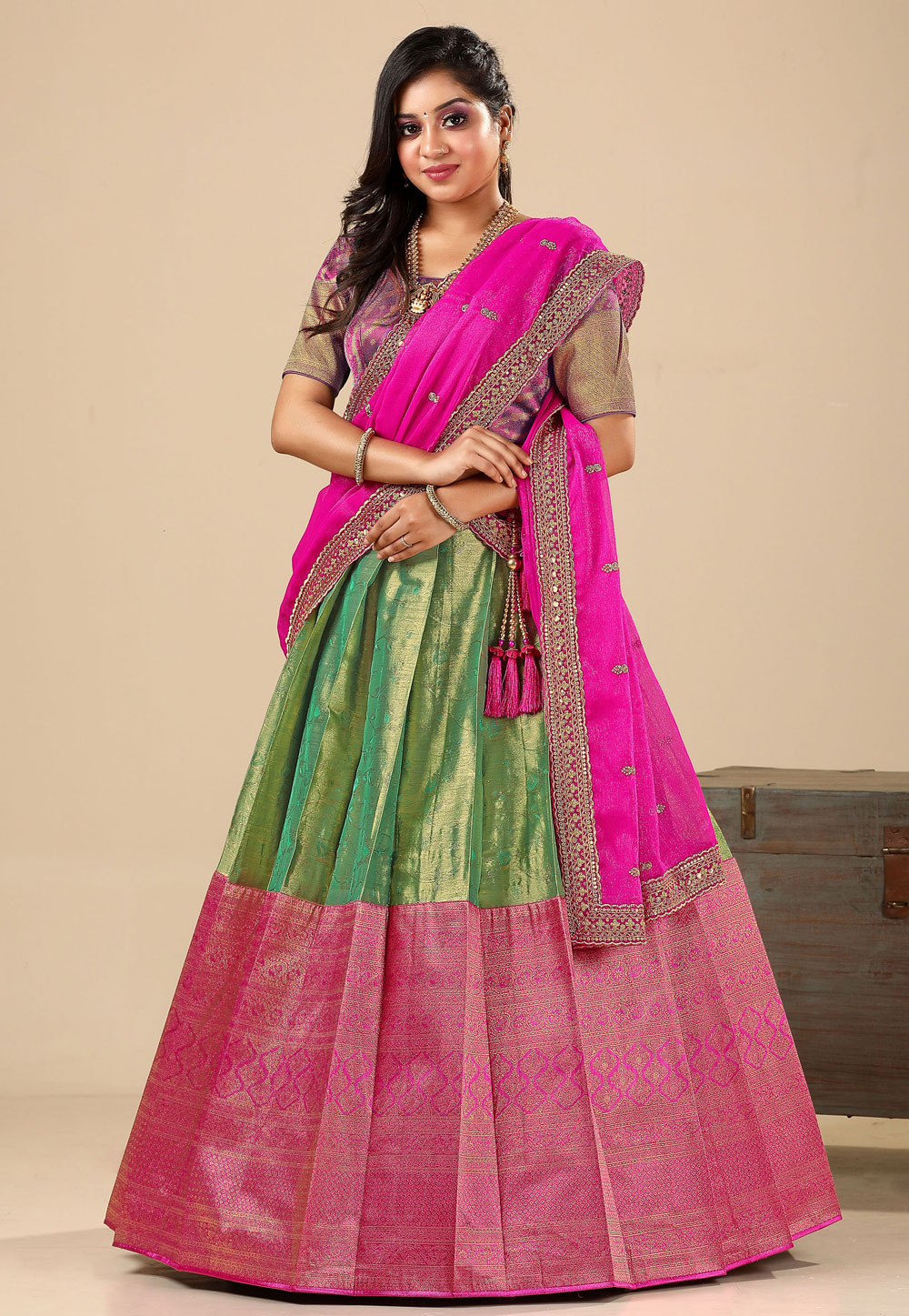 Pink Banarasi Silk Circular Lehenga Choli 275261