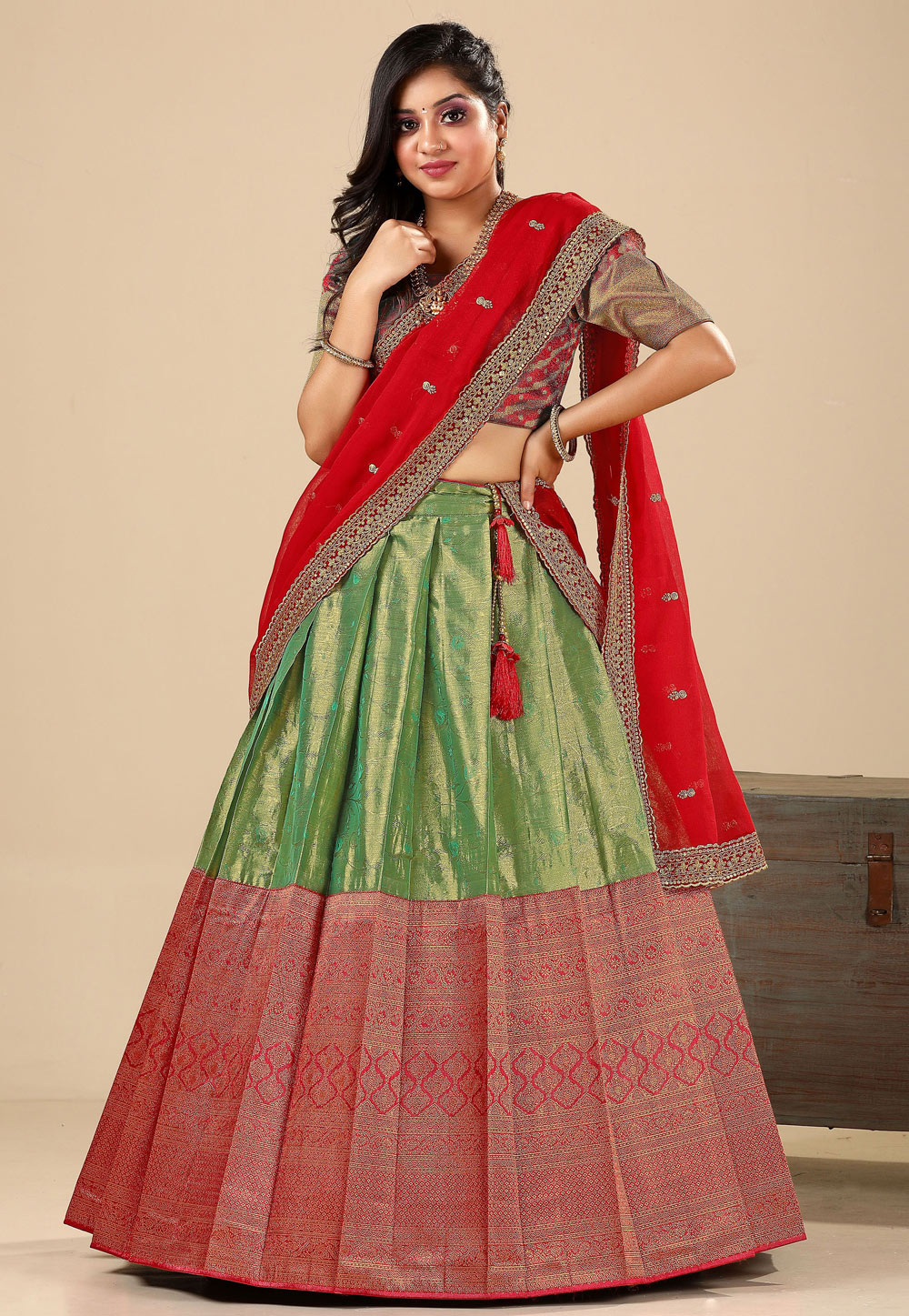 Red Banarasi Silk Lehenga Choli 275262