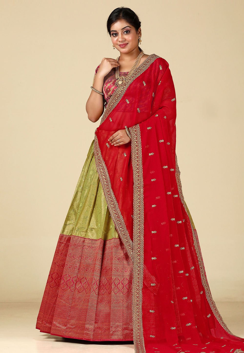 Red Banarasi Silk Circular Lehenga Choli 275267