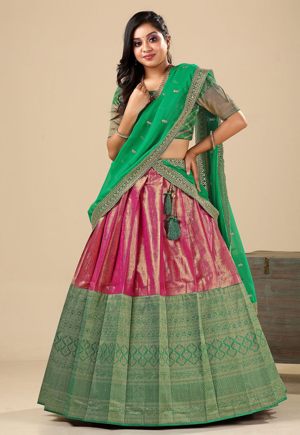 Green Banarasi Silk Circular Lehenga Choli 275269