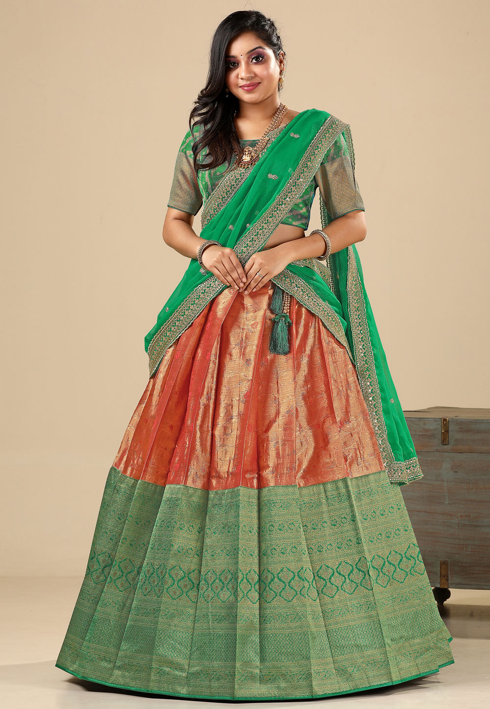 Green Banarasi Silk Lehenga Choli 275270