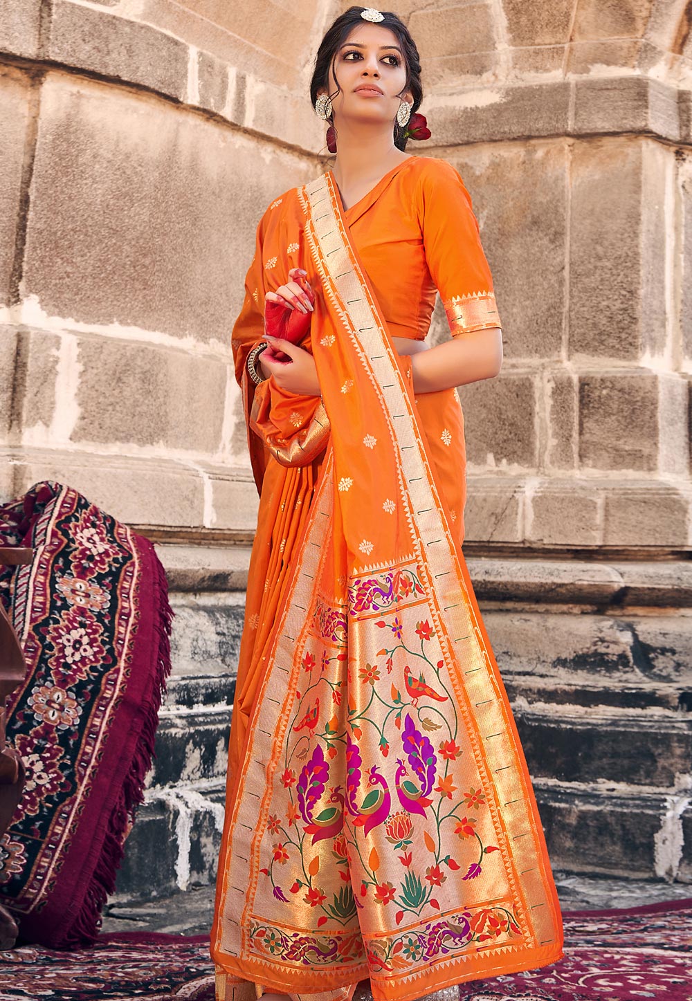 Orange Banarasi Silk Festival Wear Saree 243030