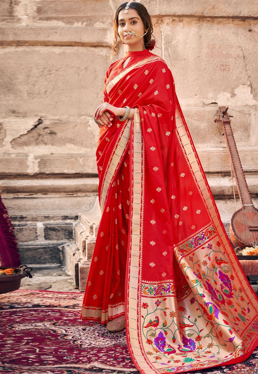 Red Banarasi Silk Festival Wear Saree 243036