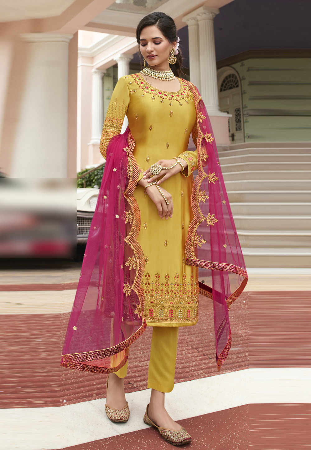 Yellow Georgette Pant Style Suit 219226