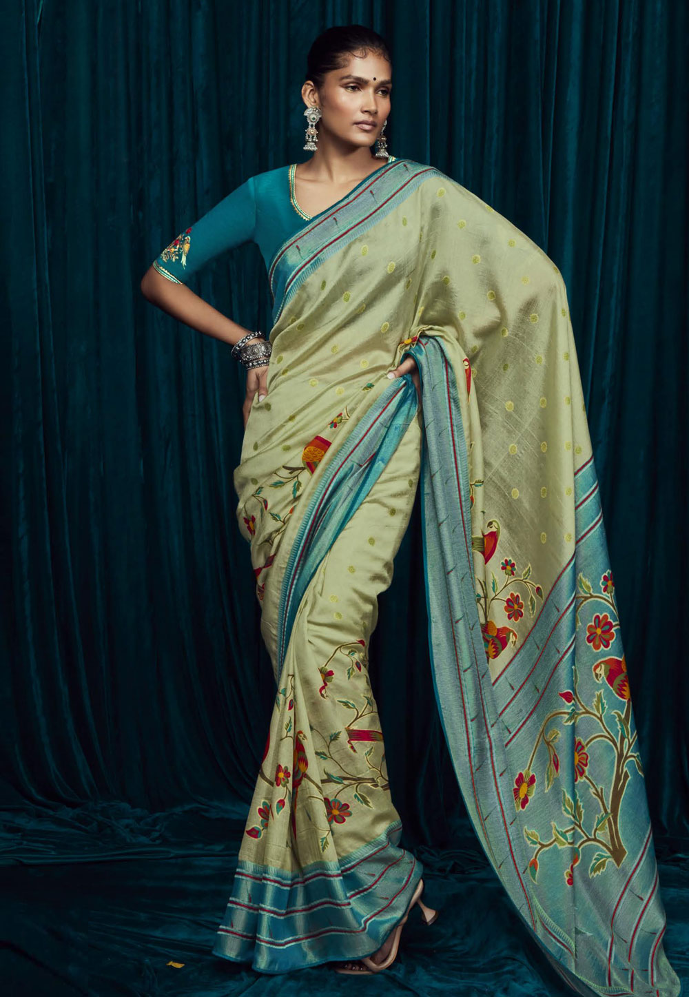 Pista Green Brasso Saree With Blouse 268242