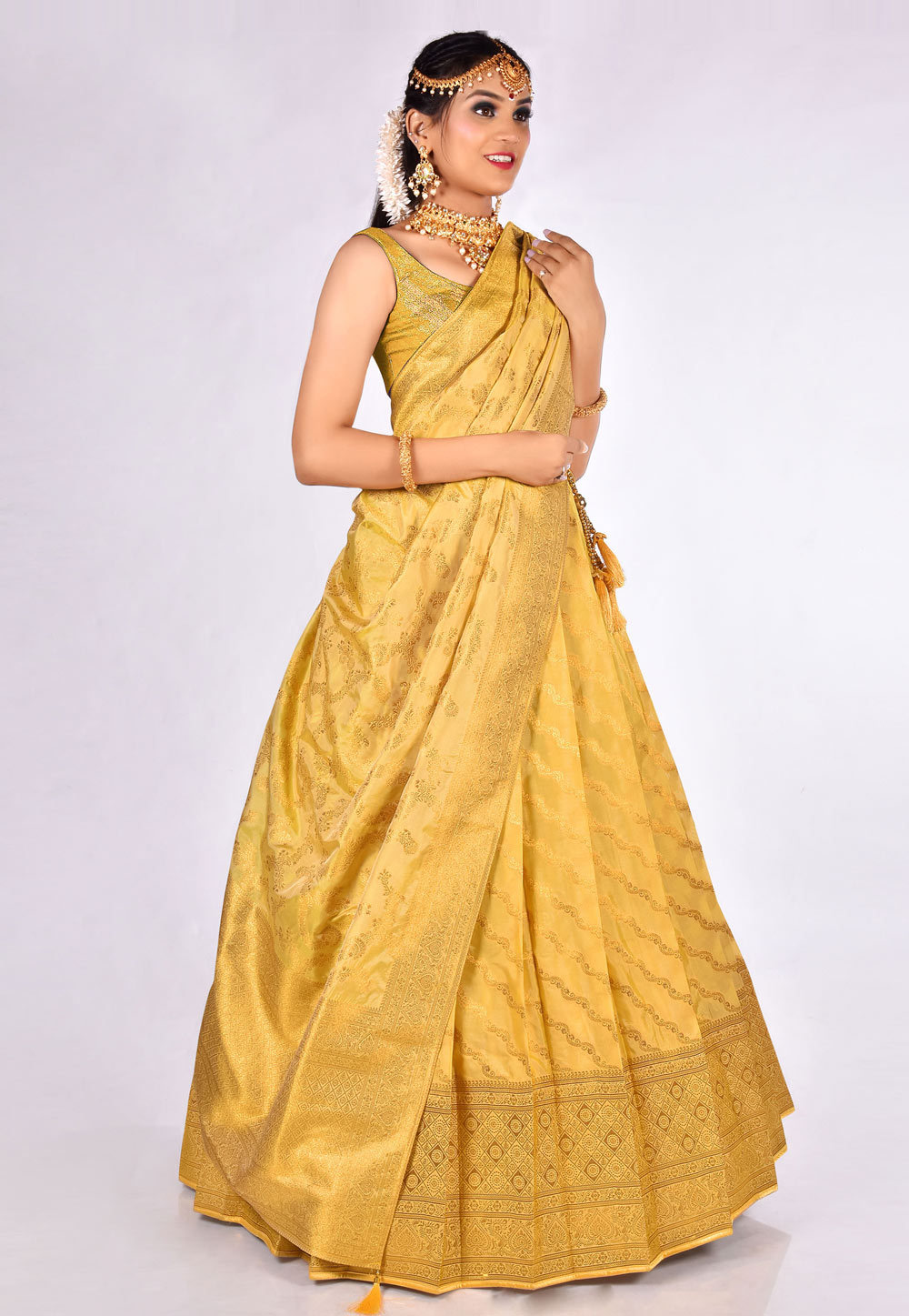 Yellow Banarasi Silk Lehenga Choli 275285