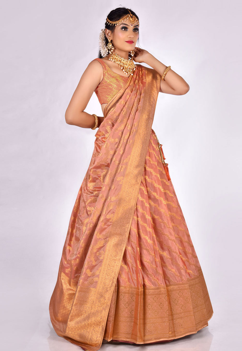 Buy Wonderful Orange-Rani Embroidered Banarasi Silk Wedding Lehenga Choli  From Zeel Clothing.