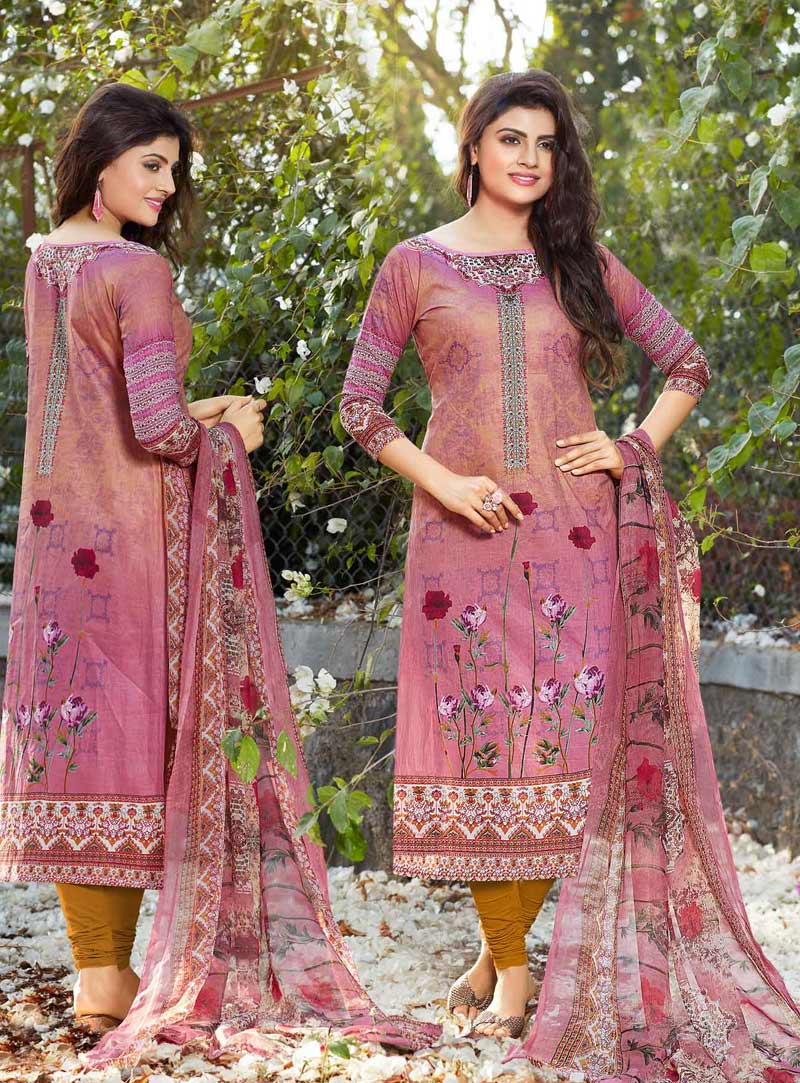 Pink Cotton Kameez With Churidar 86085